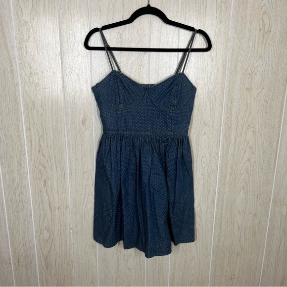 Free People Denim Jean Polka Dot Bustier Dress - Picture 4 of 9